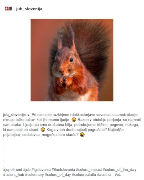 JUB Slovenija - Instagram objava