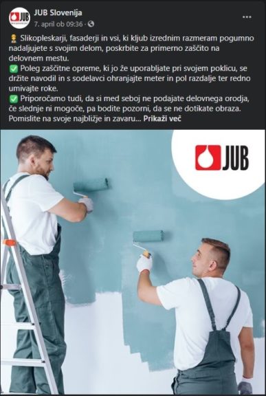 JUB Slovenija - Facebook objava