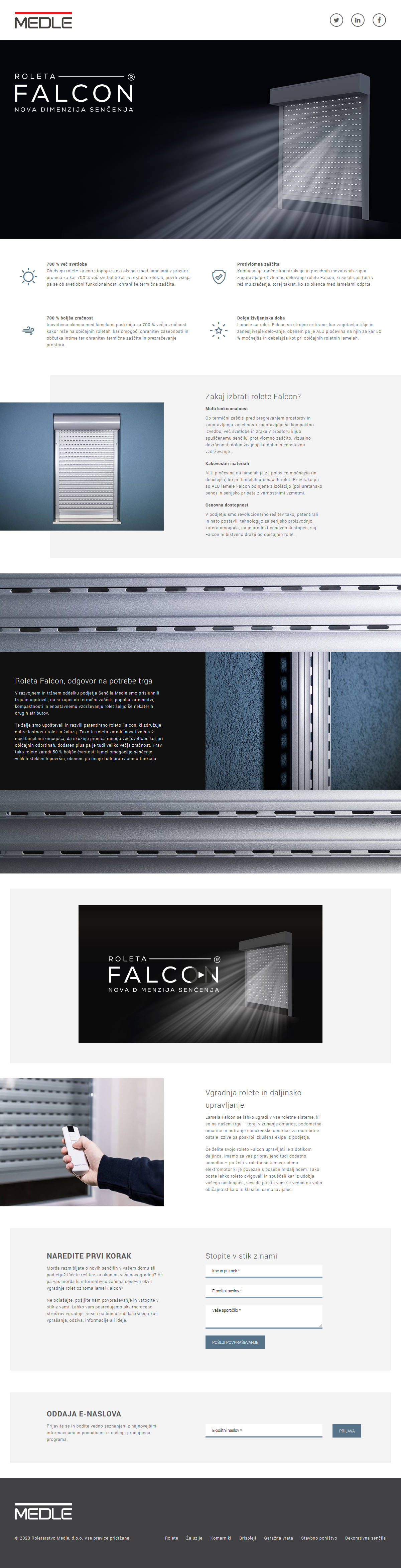 Predstavitvena stran Falcon Roletarstvo Medle